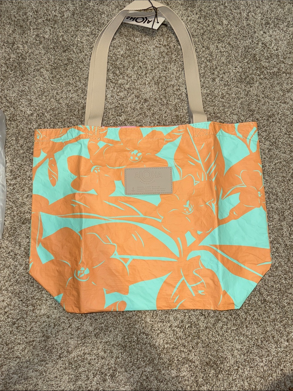 ALOHA Collection Orange & Aqua Floral Tote